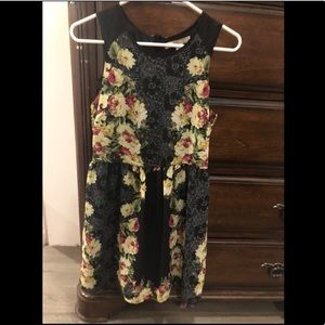 Black lace and floral print cocktail prom dress